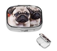 Puppys Pilulier carré portable à 2 compartiments pour poche ou sac à main, pilulier hebdomadaire, organiseur décoratif en métal pour médicaments, vitamines, cadeau de voyage