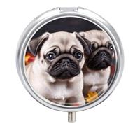 Puppys Pilulier de voyage 3 compartiments 3 fois par jour mignon pour sac à main et poche Boîte à médicaments portable en métal avec miroir rond pour médicaments quotidiens et vitamines