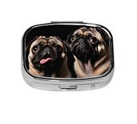 Puppys - Pilulier de voyage - Motif carlin - Petite boîte à médicaments carrée pour sac à main et cadeaux de poche