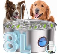 puppyspout Fontaine à eau pour chiens de grande taille - 8 l en acier inoxydable - Distributeur automatique de gamelles pour animaux de compagnie avec pompe ultra silencieuse/filtration quadruple pour