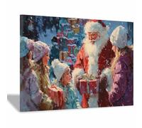 PUQAAEO Affiche de Noël classique sur toile Père Noël Décoration murale hivernale,Affiche de Noël,Convient pour le salon, la chambre et le bureau(rouge91)-80x120cm Encadrée