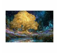 PUQAAEO Arbre De Vie Coloré Impression Sur Toile Arbres et fleurs Affiche Murale Moderne Grande Abstrait Image,Salon Couloir Moderne DéCor à La Maison(doré146)-60x90cm Sans cadre