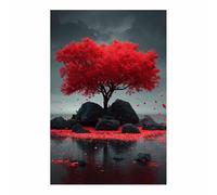 PUQAAEO Arbre De Vie Decoration Arbres et Cascades Affiche Moderne Toile Tableau Art Peintures,Abstrait Tableau Murale Image,Salle De Bain Bureau Salon Cuisine(rouge)-70x100cm Sans cadre