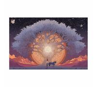 PUQAAEO Art Mural L'Arbre De Vie La Lune et les arbres Impression Sur Toile,DéCoration D'IntéRieur Moderne, Peinture EsthéTique Pour Salon, Chambre, Cuisine, Bureau(rose98)-70x100cm Sans cadre