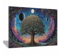 PUQAAEO Art Mural L'Arbre De Vie L'arbre de l'univers Impression Sur Toile,DéCoration D'IntéRieur Moderne, Peinture EsthéTique Pour Salon, Chambre, Cuisine, Bureau(blanc148)-70x100cm Encadrée