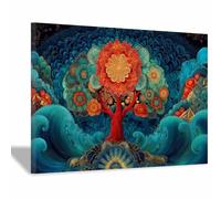 PUQAAEO Decoration Murale Arbre de Vie Coloré Art du mandala de l’arbre bohème Moderne Impression sur Toile Image,nature Tableaux Decoratifs Muraux,Salon Chambre Bureau(Multicolore)-70x100cm Encadrée