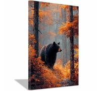 PUQAAEO Décoration murale sur toile représentant des animaux Forêt et ours décoration esthétique, pour salon, chambre, salle de bain, couloir ou bureau(multicolore56)-80x120cm Encadrée