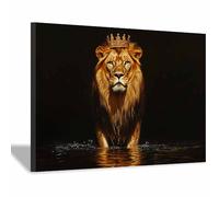 PUQAAEO Décoration murale sur toile représentant des animaux Le lion masculin décoration esthétique, pour salon, chambre, salle de bain, couloir ou bureau(or18)-80x120cm Encadrée