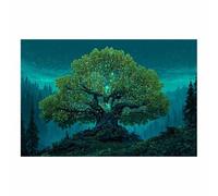 PUQAAEO Grand Tableau Mural RepréSentant L'Arbre De Vie L'arbre de la nuit étoilée Paysage Abstrait, Peinture Moderne, DéCoration Murale Pour La Maison Ou Le Bureau(doré119)-70x100cm Sans cadre