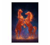 PUQAAEO Impression sur Toile Chevaux de Feu dans les Espaces Cosmiques - Paysages de Décoration Murale pour Chambre Peintures à l'huile pour Maison Bain Salon(Multicolore)-40x60cm Sans cadre