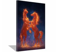PUQAAEO Impression sur Toile Chevaux de Feu dans les Espaces Cosmiques - Paysages de Décoration Murale pour Chambre Peintures à l'huile pour Maison Bain Salon(Multicolore)-30x45cm Encadrée