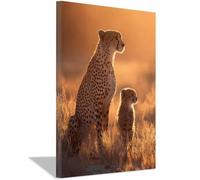 PUQAAEO Impression sur toile d'animaux Deux léopards décoration murale, grande œuvre d'art moderne,pour salon,chambre, cuisine,salle à manger,salle de bain(multicolore198)-70x100cm Encadrée