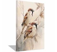 PUQAAEO Impression sur Toile Deux Moineaux Aquarelle - Paysages de Décoration Murale pour Chambre Peintures à l'huile pour Maison Bain Salon(Multicolore)-60x90cm Encadrée