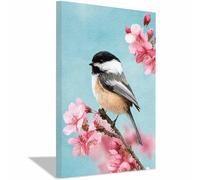 PUQAAEO Impression sur Toile Oiseaux et fleurs Décoration Murale pour Chambre Peintures à pour Maison Bain Salon Chambre Restaurant(rose)-80x120cm Encadrée