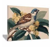 PUQAAEO Impression Sur Toile Paysage de la Image Sur Illustration d’oiseaux anciens Toile Peintures Sur Toile Mural Tableau Decor Murale Salon Chambre(Multicolore)-70x100cm Encadrée