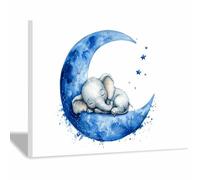 PUQAAEO Impression Sur Toile Paysage de la Image Sur L’Éléphant endormi la Lune Toile Peintures Sur Toile Mural Tableau Decor Murale Salon Chambre(Multicolore)-60x90cm Encadrée