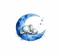 PUQAAEO Impression Sur Toile Paysage de la Image Sur L’Éléphant endormi la Lune Toile Peintures Sur Toile Mural Tableau Decor Murale Salon Chambre(Multicolore)-40x60cm Sans cadre