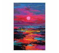 PUQAAEO Impression sur Toile paysage, Soleil et mer Peinture sur toile, Tableau Decoration Murale, Art mural sur toile pour Chambre Salle de yoga(rouge36)-60x90cm Sans cadre