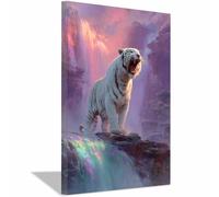 PUQAAEO Impression sur toile représentant des animaux Cascade et tigre pour le salon, la chambre à coucher,le couloir, décoration de la maison(blanc129)-60x90cm Encadrée