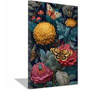 PUQAAEO Impression sur Toile Tableau Papillons et fleurs Peinture Home Déco Moderne Chambre Salle de yoga Cadeau de fête des mères(multicolore)-70x100cm Encadrée
