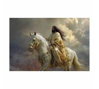 PUQAAEO jesus wall art Jésus et les chevaux Sacré-Cœur de Jésus,fresque sur toile,Convient pour la décoration du salon,de la chambre,de l'église et de l'hôtel(doré)-70x100cm Sans cadre
