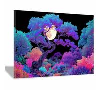 PUQAAEO L'Arbre De Vie Impression Sur Toile La Lune et les arbres Tableau VéGéTal, Peintures Abstraites Modernes, Art Mural Paysage, Pour Salon Et Chambre à Coucher(rouge27)-60x90cm Encadrée