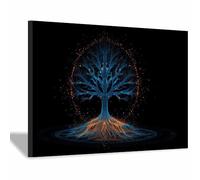 PUQAAEO L'Arbre De Vie Impression Sur Toile L'arbre cosmique Tableau VéGéTal, Peintures Abstraites Modernes, Art Mural Paysage, Pour Salon Et Chambre à Coucher(bleu47)-50x70cm Encadrée