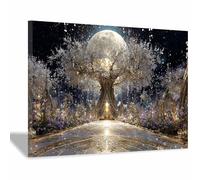 PUQAAEO L'Arbre De Vie Impression Sur Toile Portes et arbres Tableau VéGéTal, Peintures Abstraites Modernes, Art Mural Paysage, Pour Salon Et Chambre à Coucher(doré67)-80x120cm Encadrée