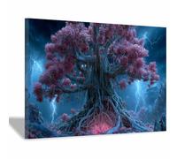 PUQAAEO Moderne ColoréE Arbre De Vie Art L'arbre de poudre Sur Toile Tableau Mural Peinture,Abstrait DéCoration De Chambre Salle De Bain Maison DéCorations(rose14)-30x45cm Encadrée