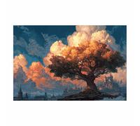 PUQAAEO Moderne Colorée Arbre de vie Art L'île et les arbres Sur Toile Tableau Mural Peinture,Abstrait Décoration de Chambre Salle De Bain Maison Décorations(Or)-30x45cm Sans cadre