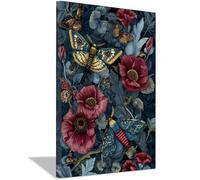 PUQAAEO Moderne Tableau sur toile de élégant Fleurs et papillons sur Toile Décoration Murale pour Chambre à l'huile pour Maison Bain Salon(rouge)-60x90cm Encadrée