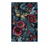 PUQAAEO Moderne Tableau sur toile de élégant Fleurs et papillons sur Toile Décoration Murale pour Chambre à l'huile pour Maison Bain Salon(rouge)-80x120cm Sans cadre