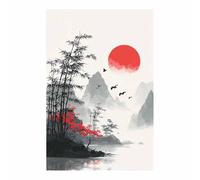 PUQAAEO Painting Impression sur Toile Paysage en, Fleurs et mer Peinture Decoration Murale, Photos de pour Studio de yoga, Chambre(rouge56)-70x100cm Sans cadre