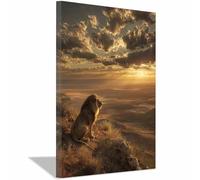 PUQAAEO Peinture abstraite d'animaux sur toile Désert et Lion tableau de l'œuvre d'art, décor murale pour salon, salle de bain,chambre,bureau,couloir(doré36)-80x120cm Encadrée