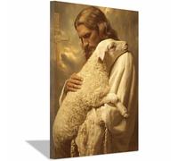 PUQAAEO Peinture murale chrétienne Jésus et les brebis Sacré-Cœur de Jésus,art chrétien,convenant pour un bureau,un salon, une chambre,une église et une(multicolore18)-60x90cm Encadrée