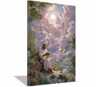 PUQAAEO Peinture murale chrétienne Jésus et les livres Sacré-Cœur de Jésus,art chrétien,convenant pour un bureau,un salon, une chambre,une église et une(multicolore88)-80x120cm Encadrée