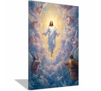 PUQAAEO Peinture murale chrétienne Jésus et les nuages Sacré-Cœur de Jésus,art chrétien,convenant pour un bureau,un salon, une chambre,une église et une(blanc128)-80x120cm Encadrée