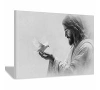 PUQAAEO Sacré-Cœur de Jésus Jésus Décorations murales de salon,Toile murale,S'applique àDécoration de salon,couloir,chambre et salle de bain(blanc)-40x60cm Encadrée