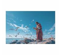 PUQAAEO Sacré-Cœur de Jésus Jésus Décorations murales de salon,Toile murale,S'applique àDécoration de salon,couloir,chambre et salle de bain(blanc)-80x120cm Sans cadre