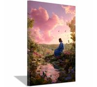 PUQAAEO Sacré-Cœur de Jésus Jésus et la mer Œuvre sur toile, peinture murale chrétienne,adaptée au salon,à la chambre à coucher, à l'église,bureau(multicolore72)-70x100cm Encadrée