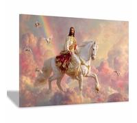 PUQAAEO Sacré-Cœur de Jésus Jésus et les chevaux Décorations murales de salon,Toile murale,S'applique àDécoration de salon,couloir,chambre et salle de bain(rose)-80x120cm Encadrée