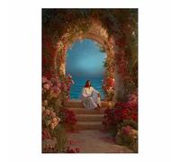 PUQAAEO Sacré-Cœur de Jésus Jésus et les fleurs Œuvre sur toile, peinture murale chrétienne,adaptée au salon,à la chambre à coucher, à l'église,bureau(rouge22)-80x120cm Sans cadre