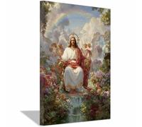 PUQAAEO Sacré-Cœur de Jésus Jésus et les fleurs Œuvre sur toile, peinture murale chrétienne,adaptée au salon,à la chambre à coucher, à l'église,bureau(multicolore62)-60x90cm Encadrée