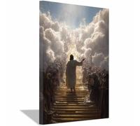 PUQAAEO Sacré-Cœur de Jésus Jésus et les nuages Œuvre sur toile, peinture murale chrétienne,adaptée au salon,à la chambre à coucher, à l'église,bureau(blanc92)-40x60cm Encadrée