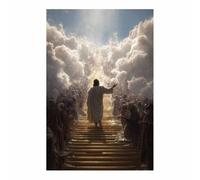 PUQAAEO Sacré-Cœur de Jésus Jésus et les nuages Œuvre sur toile, peinture murale chrétienne,adaptée au salon,à la chambre à coucher, à l'église,bureau(blanc92)-70x100cm Sans cadre