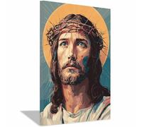 PUQAAEO Sacré-Cœur de Jésus La Couronne et Jésus Œuvre sur toile, peinture murale chrétienne,adaptée au salon,à la chambre à coucher, à l'église,bureau(multicolore02)-80x120cm Encadrée