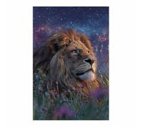 PUQAAEO sur Toile Animal Photos d'œuvres d'art Ciel étoilé et Lion pour Le Bureau à Domicile Décoration Moderne Peinture Murale d'art l'image imprimée(violet)-30x45cm Sans cadre