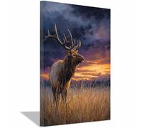 PUQAAEO sur Toile Animal Photos d'œuvres d'art Le cerf pour Le Bureau à Domicile Décoration Moderne Peinture Murale d'art l'image imprimée(jaune)-80x120cm Encadrée
