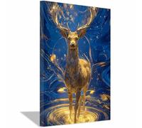 PUQAAEO sur Toile Animal Photos d'œuvres d'art Le cerf pour Le Bureau à Domicile Décoration Moderne Peinture Murale d'art l'image imprimée(doré)-30x45cm Encadrée