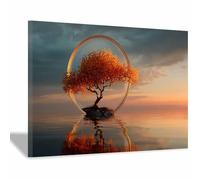 PUQAAEO Tableau Arbre De Vie L'arbre d'or Grande Tableau Decoration Murale, Decoration Salon Moderne, Chambre, Coucher, Salle De Bains Bar Café(doré151)-60x90cm Encadrée